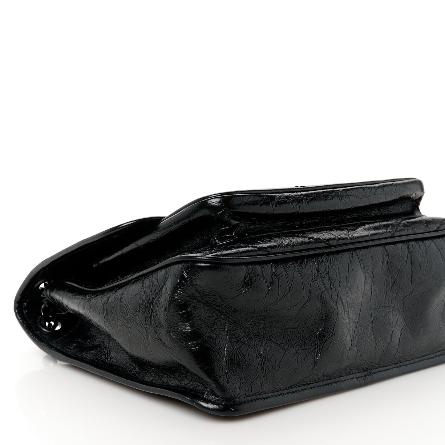Crinkled Calfskin Matelasse Monogram Medium Niki Chain Satchel Black