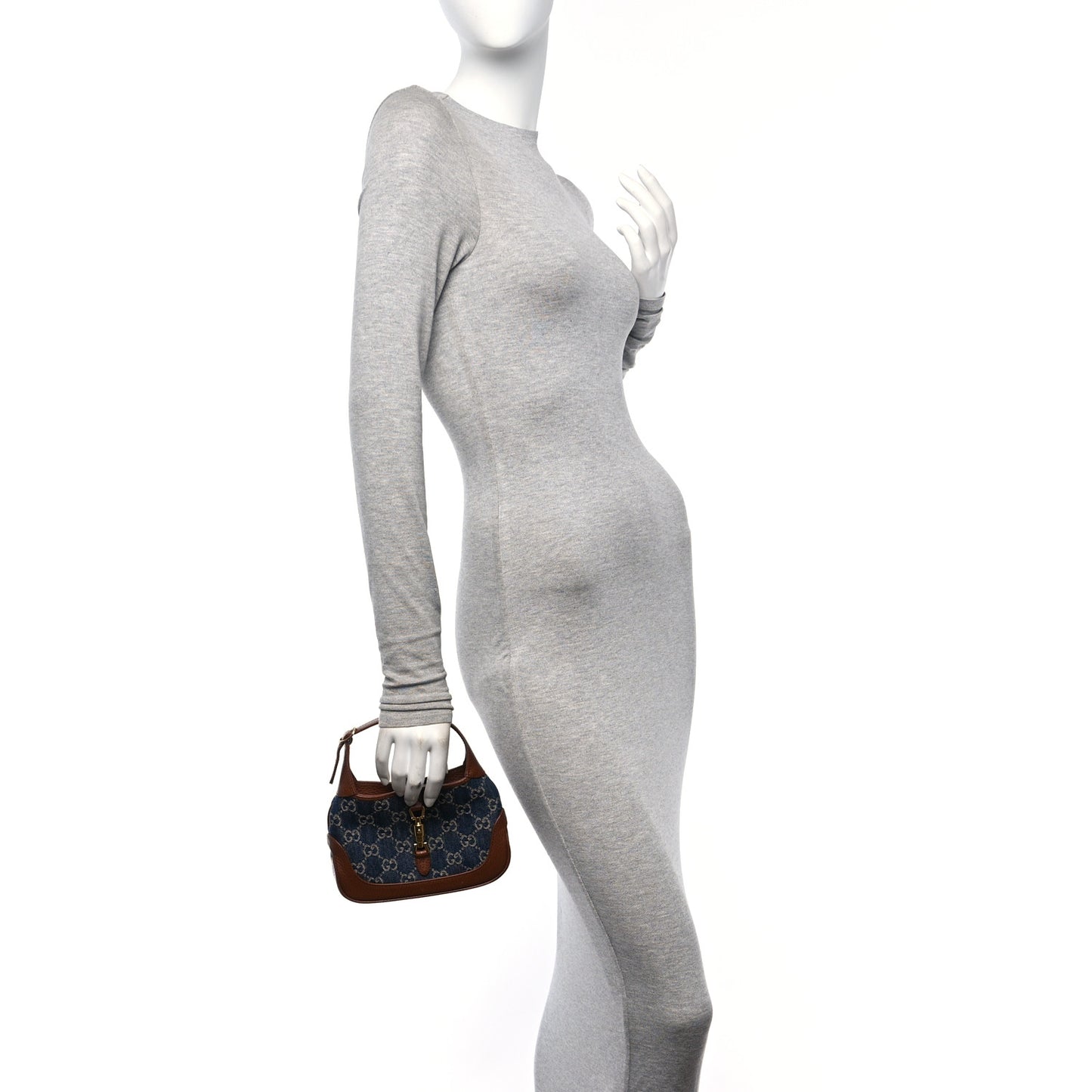 New Denim GG Monogram Calfskin Mini Jackie 1961 Hobo Blue Tea Cuir