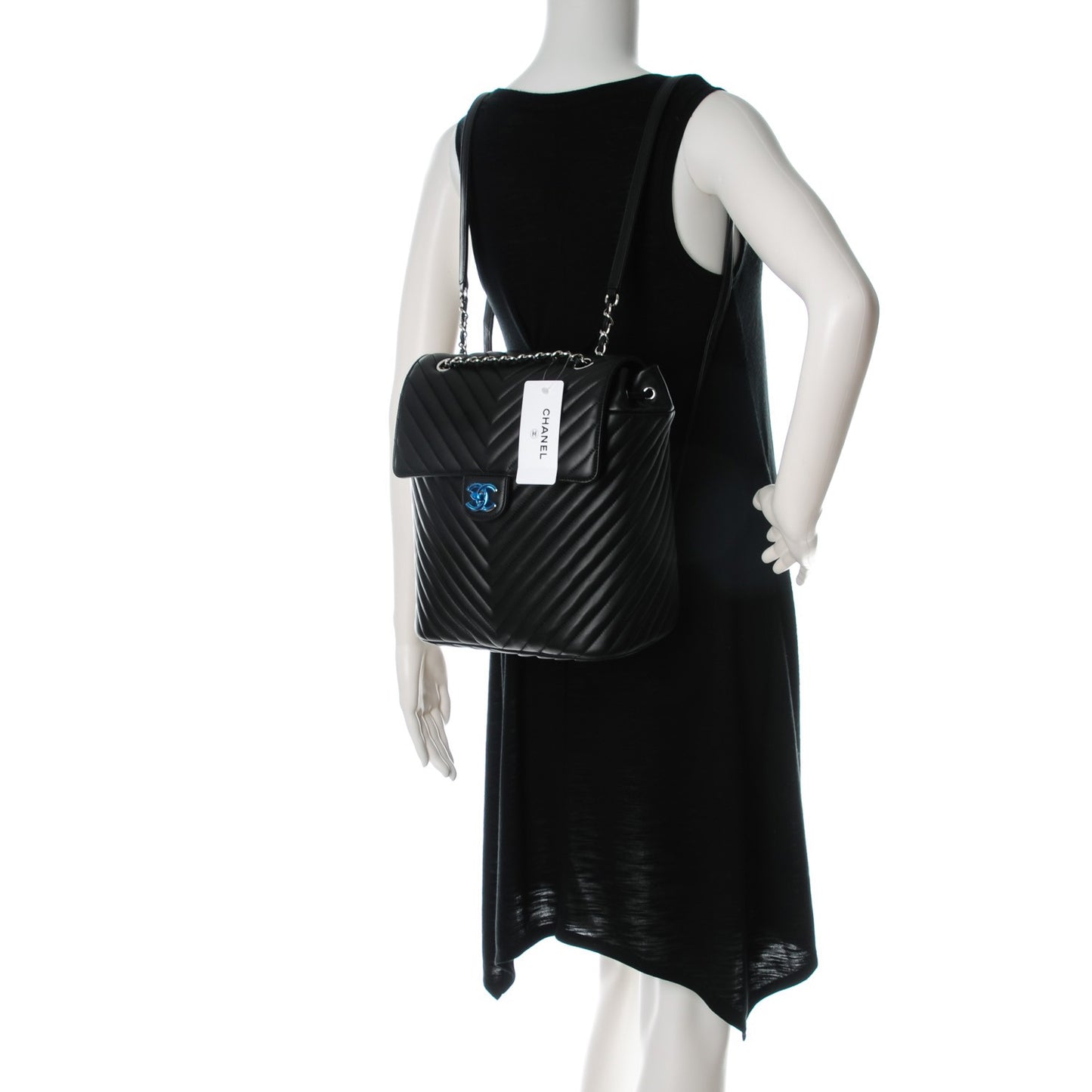 Calfskin Chevron Quilted Large Urban Spirit Backpack Black