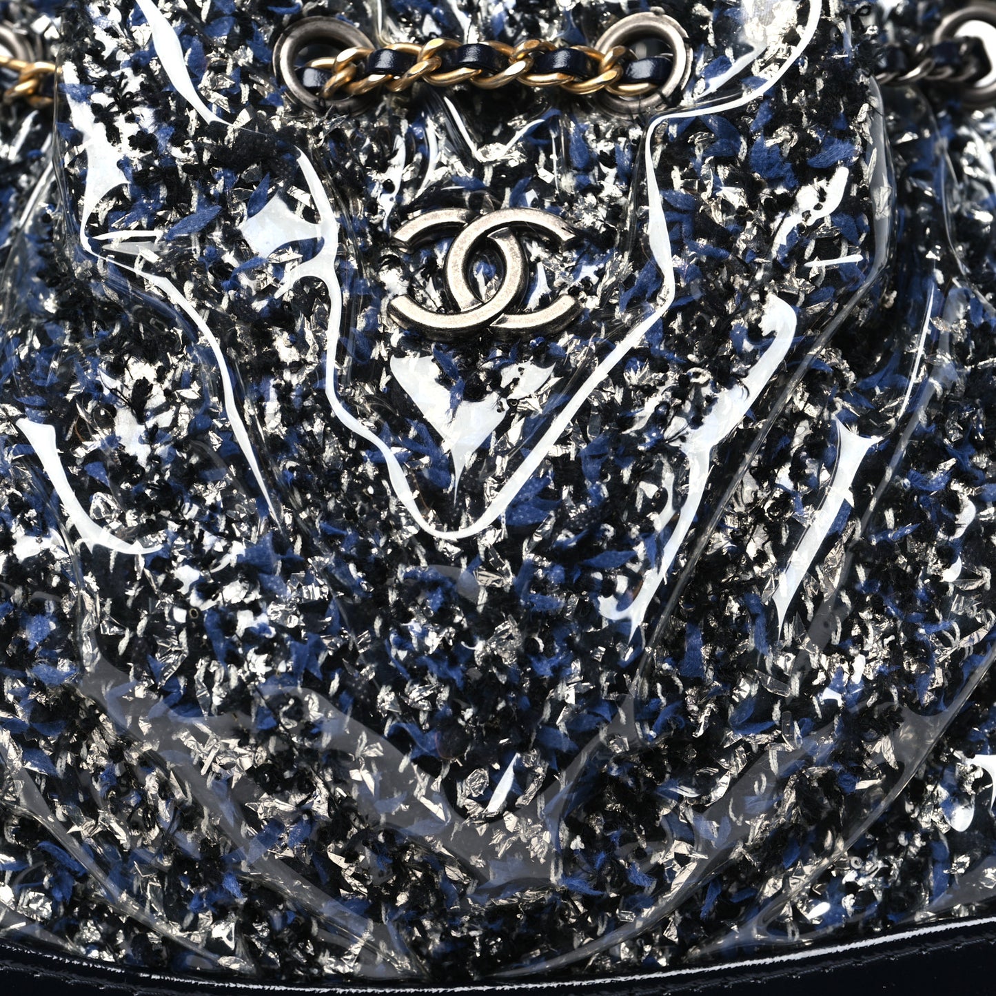 Tweed PVC Quilted Gabrielle Backpack Navy Black