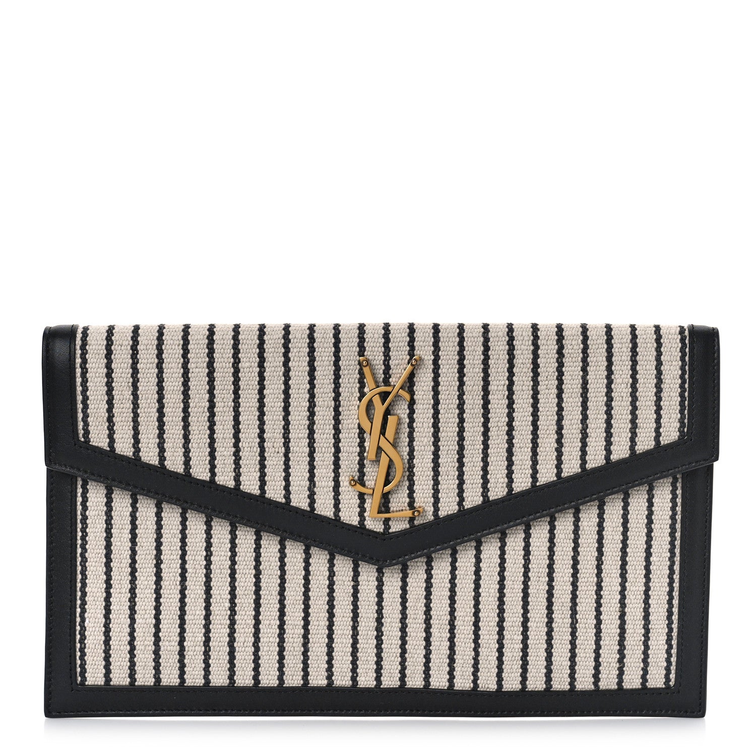 Saint Laurent Canvas Striped Uptown Pouch Beige Black 1 of 9