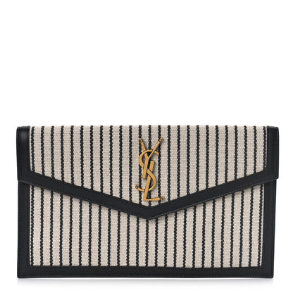 Saint Laurent Canvas Striped Uptown Pouch Beige Black 1 of 9