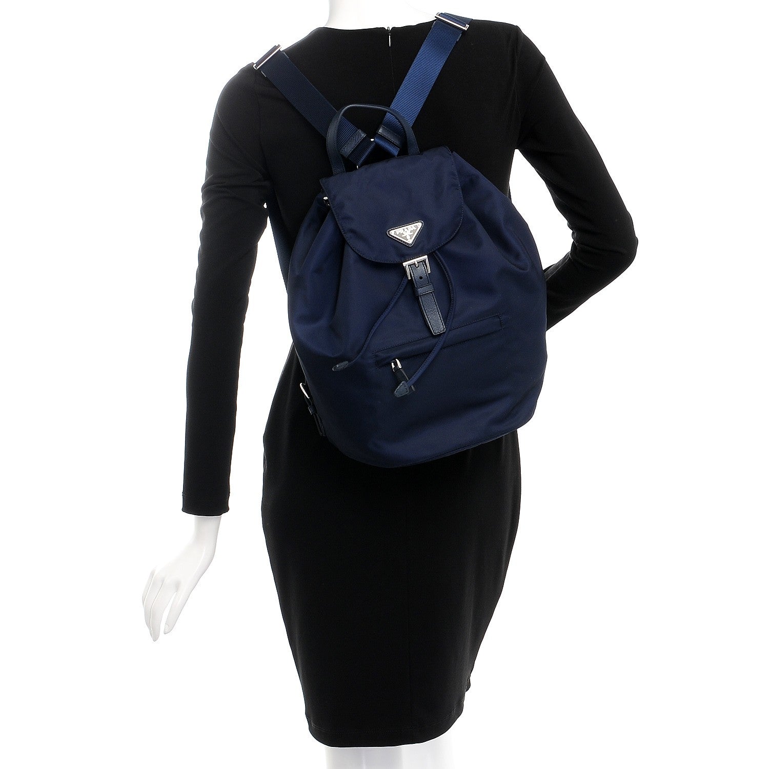 Prada Nylon Vela Saffiano Medium Cinch Backpack Baltico 2 of 7