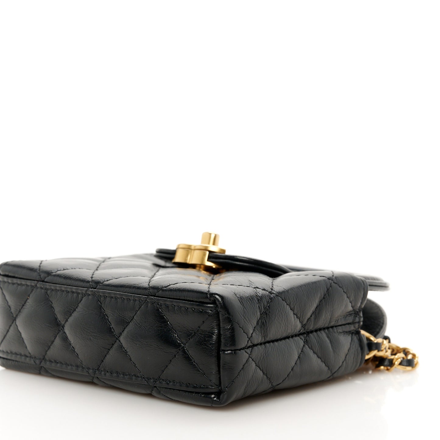 Shiny Aged Calfskin Quilted Mini Nano Kelly Shopper Black