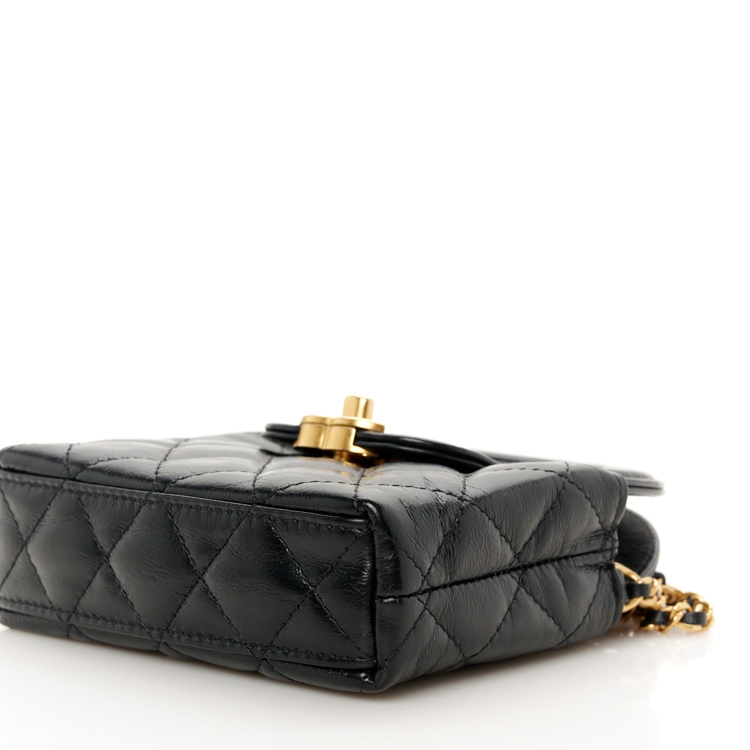 Chanel Shiny Aged Calfskin Quilted Mini Nano Kelly Shopper Black 10 of 11