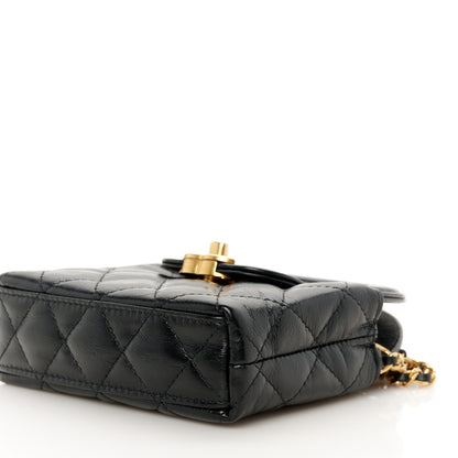Chanel Shiny Aged Calfskin Quilted Mini Nano Kelly Shopper Black 10 of 11
