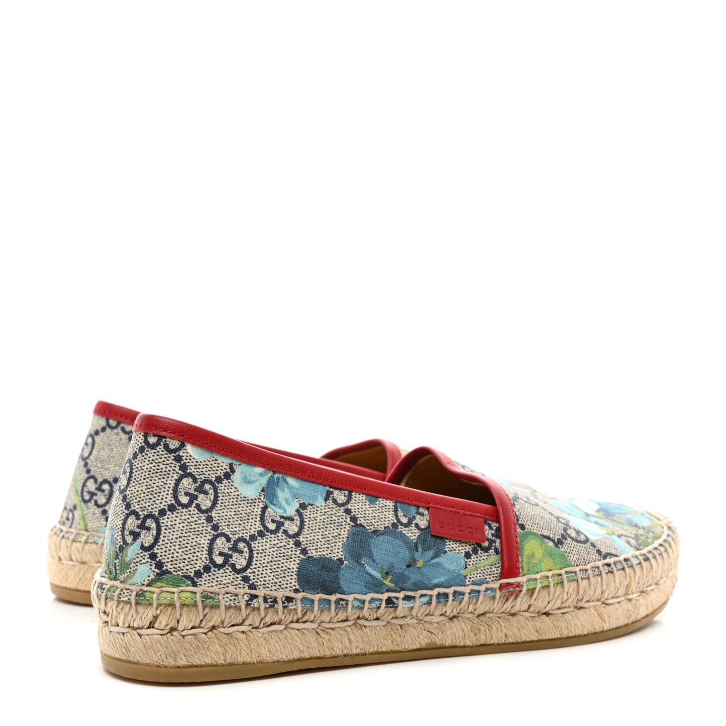 GG Supreme Monogram Blooms Espadrilles 36 Beige Blue Navy Hibiscus Red