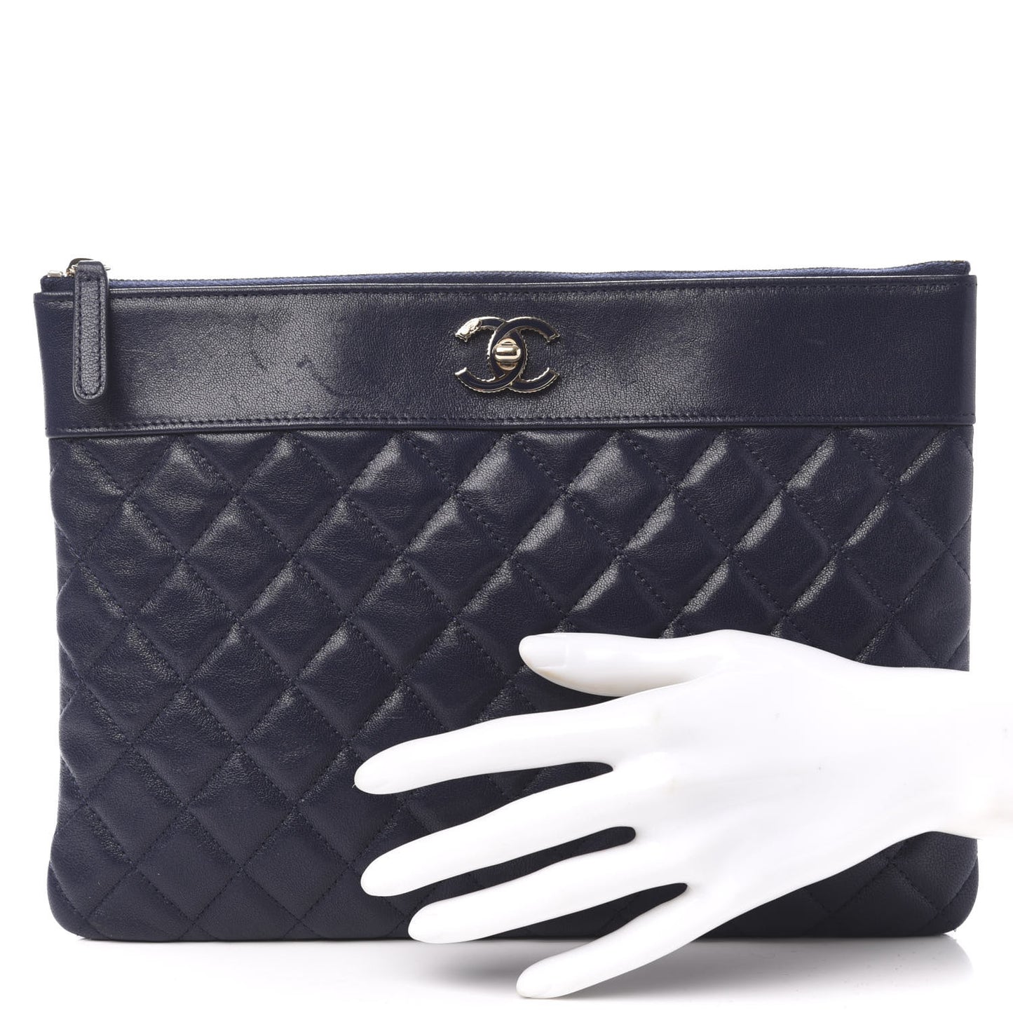 Sheepskin Quilted Medium Vintage Mademoiselle Cosmetic Case Navy