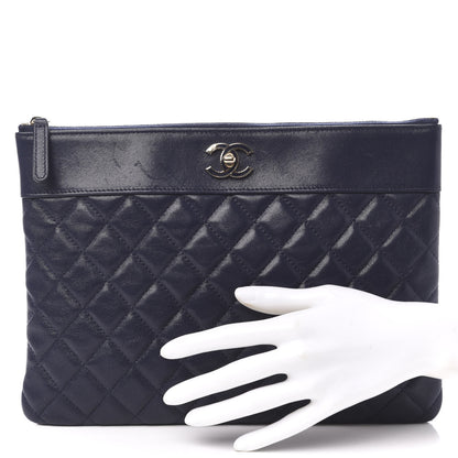 Chanel Sheepskin Quilted Medium Vintage Mademoiselle Cosmetic Case Navy 2 of 9