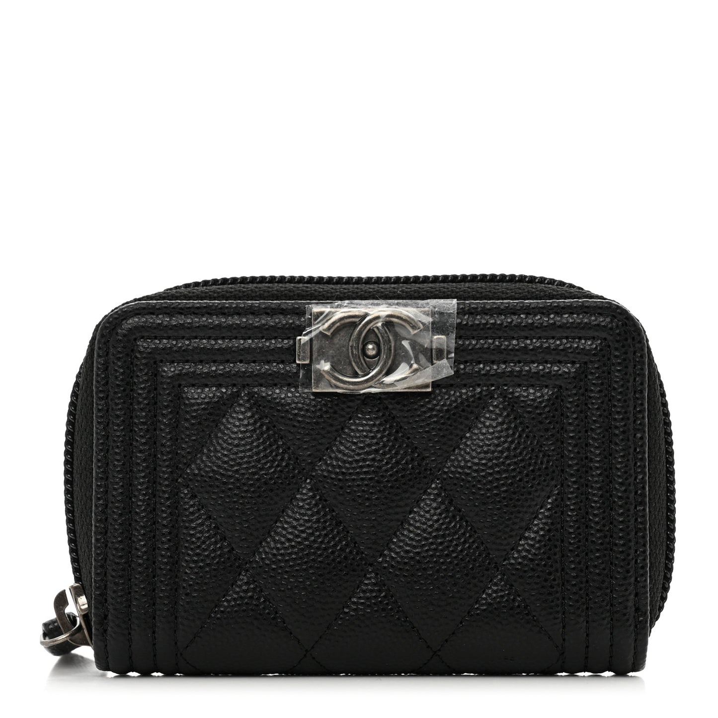 Caviar Quilted Boy Zip Around Coin Purse Wallet Black