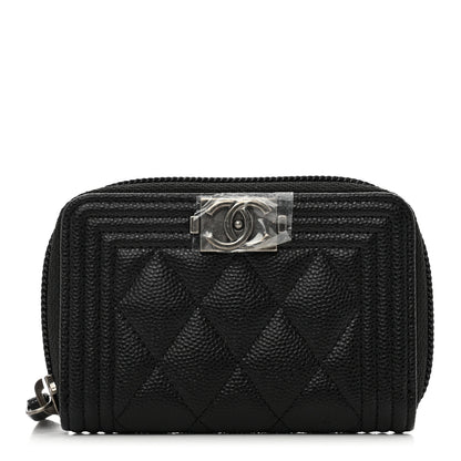 Chanel Caviar Quilted Boy Zip Around Coin Purse Wallet Black 1 of 8