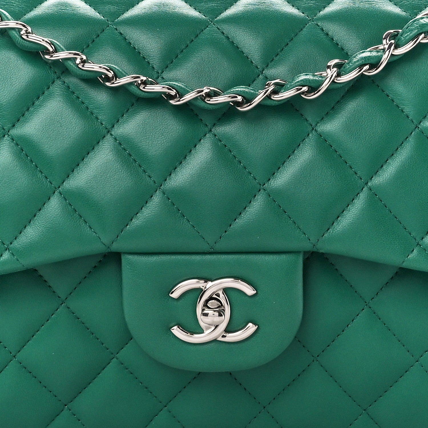 Chanel Lambskin Quilted Jumbo Double Flap Green 8 of 15