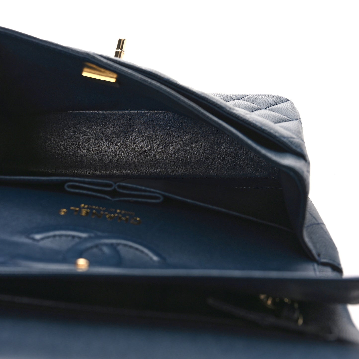 Caviar Quilted Small Double Flap Navy