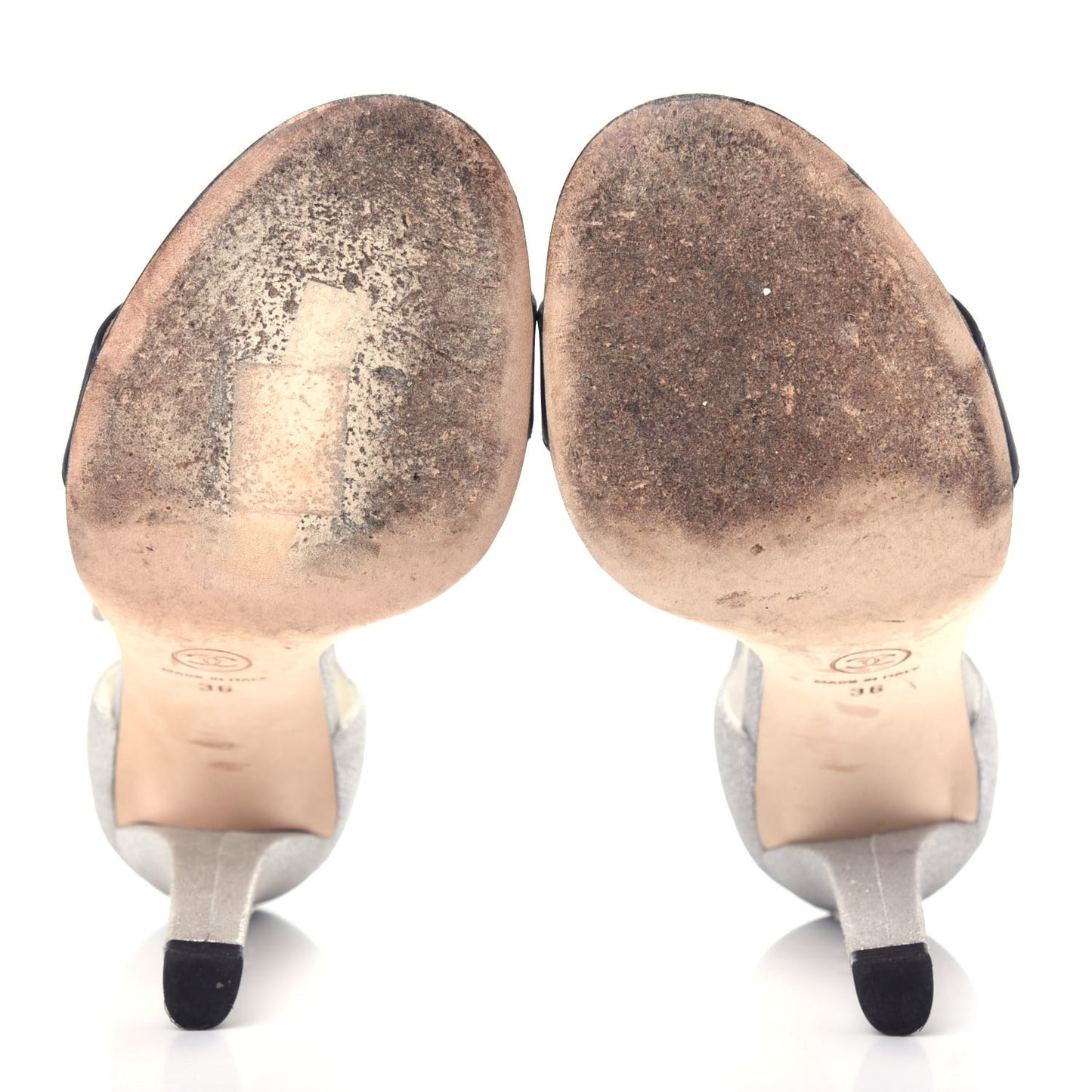 Metallic Lambskin CC Sandal 36 Silver Black