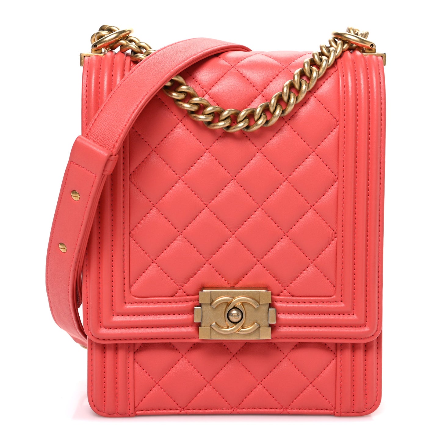 Calfskin Quilted North South Boy Flap Coral