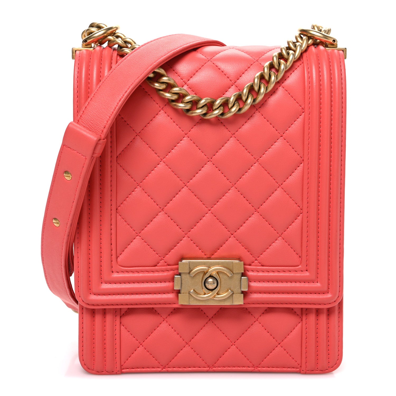 Chanel Calfskin Quilted North South Boy Flap Coral 1 of 10