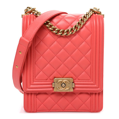 Chanel Calfskin Quilted North South Boy Flap Coral 1 of 10