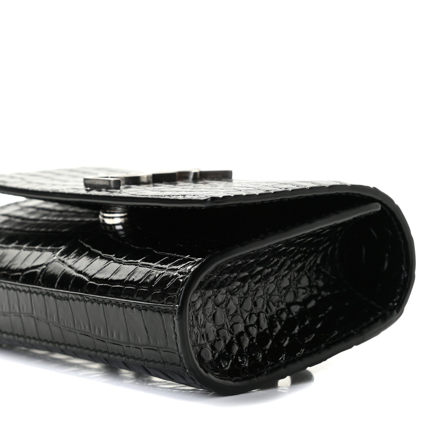 Calfskin Crocodile Embossed Monogram Kate Belt Bag Black