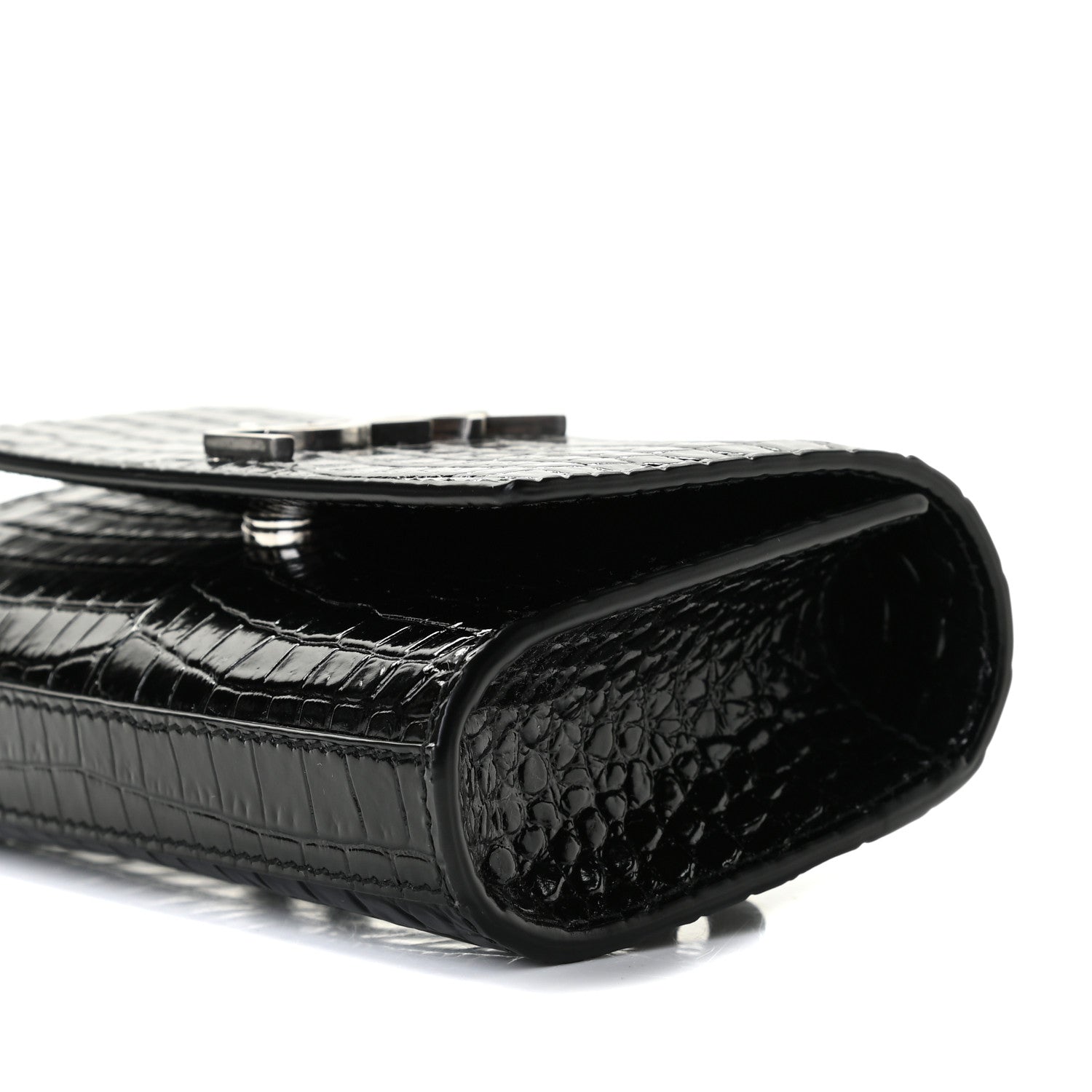 Saint Laurent Calfskin Crocodile Embossed Monogram Kate Belt Bag Black 7 of 11