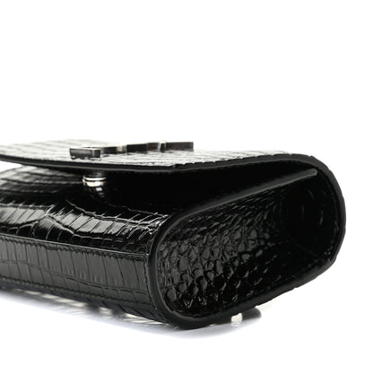 Saint Laurent Calfskin Crocodile Embossed Monogram Kate Belt Bag Black 7 of 11