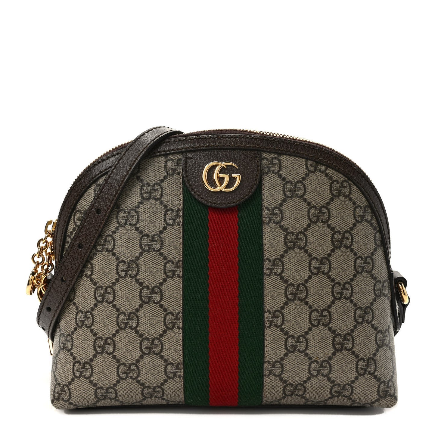 GG Supreme Monogram Textured Dollar Calfskin Web Small Ophidia Dome Shoulder Bag Beige Ebony New Acero