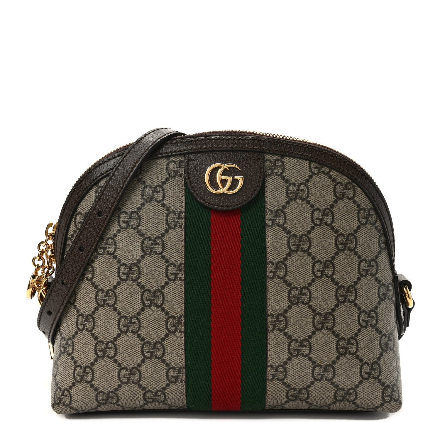 Gucci GG Supreme Monogram Textured Dollar Calfskin Web Small Ophidia Dome Shoulder Bag Beige Ebony New Acero 1 of 10