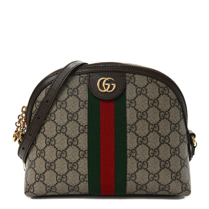 Gucci GG Supreme Monogram Textured Dollar Calfskin Web Small Ophidia Dome Shoulder Bag Beige Ebony New Acero 1 of 10