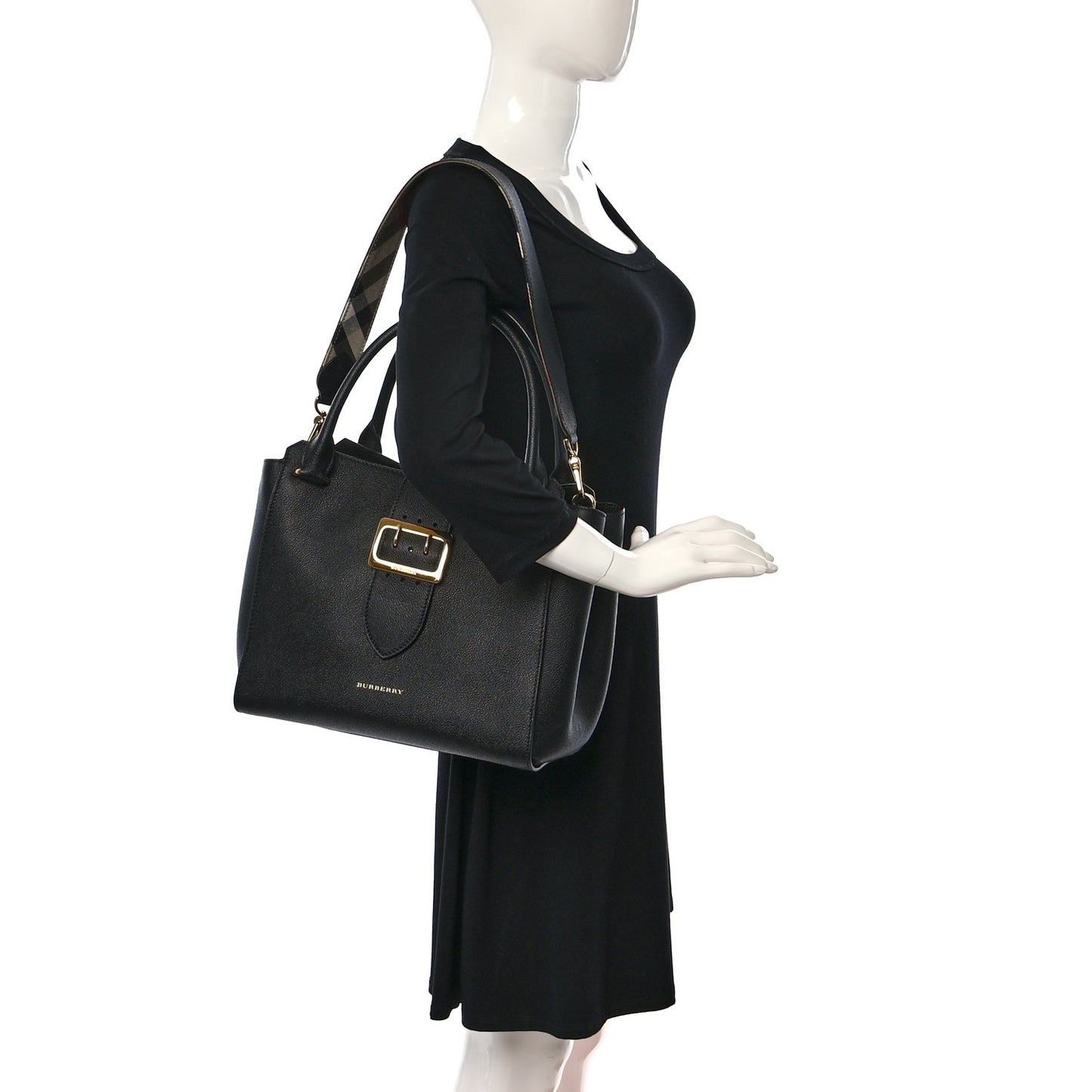 Soft Grain Calfskin Medium Buckle Tote Black