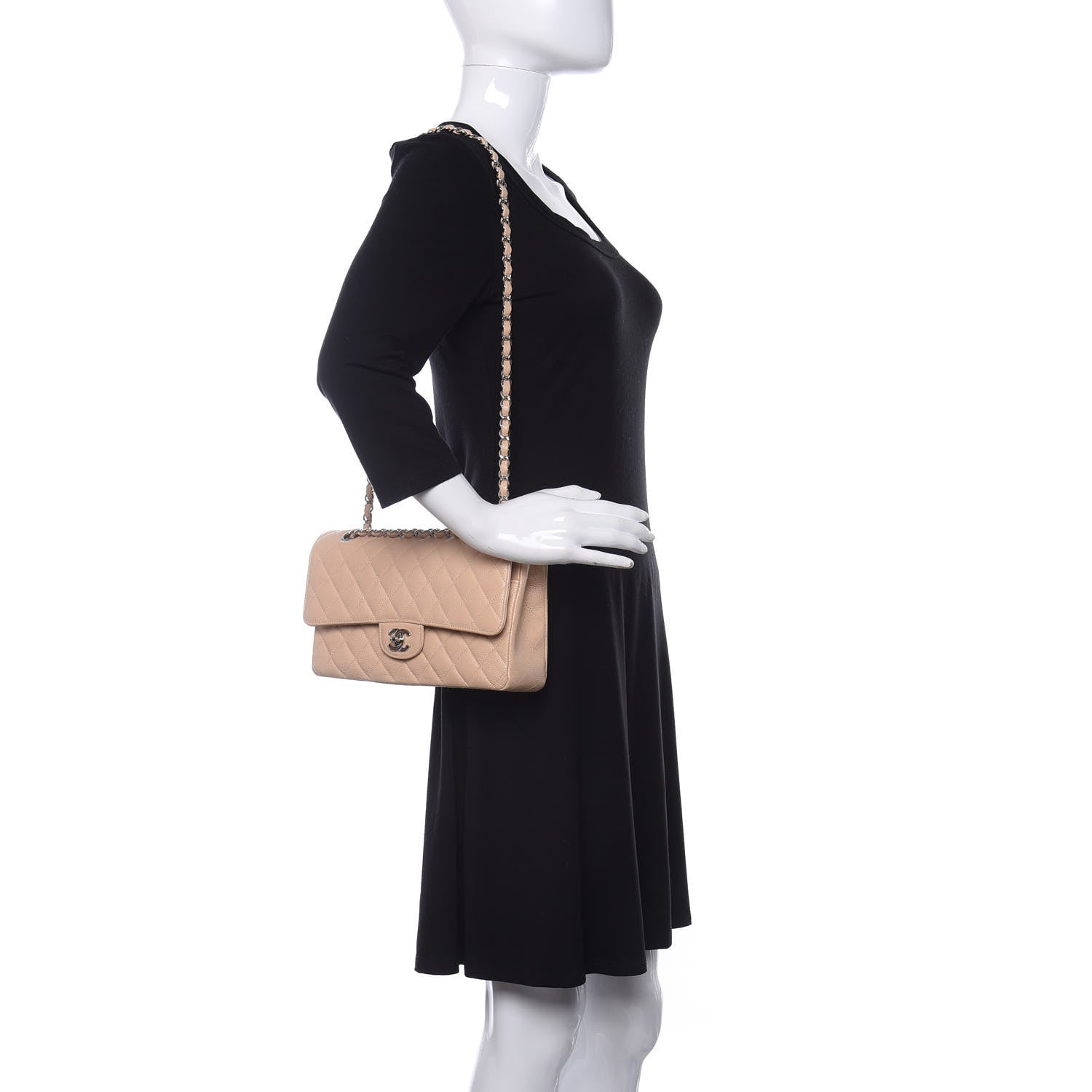 Chanel Caviar Quilted Medium Double Flap Beige 2 of 12