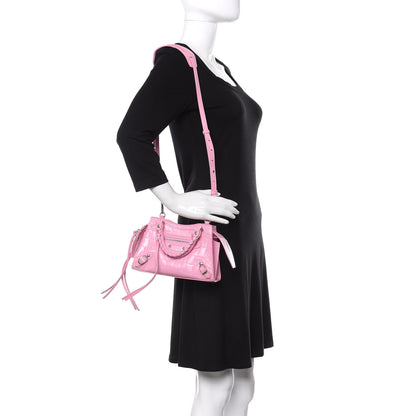 Balenciaga Semi Shiny Calfskin Crocodile Embossed Neo Classic Silver Hardware Mini City Pink 2 of 9