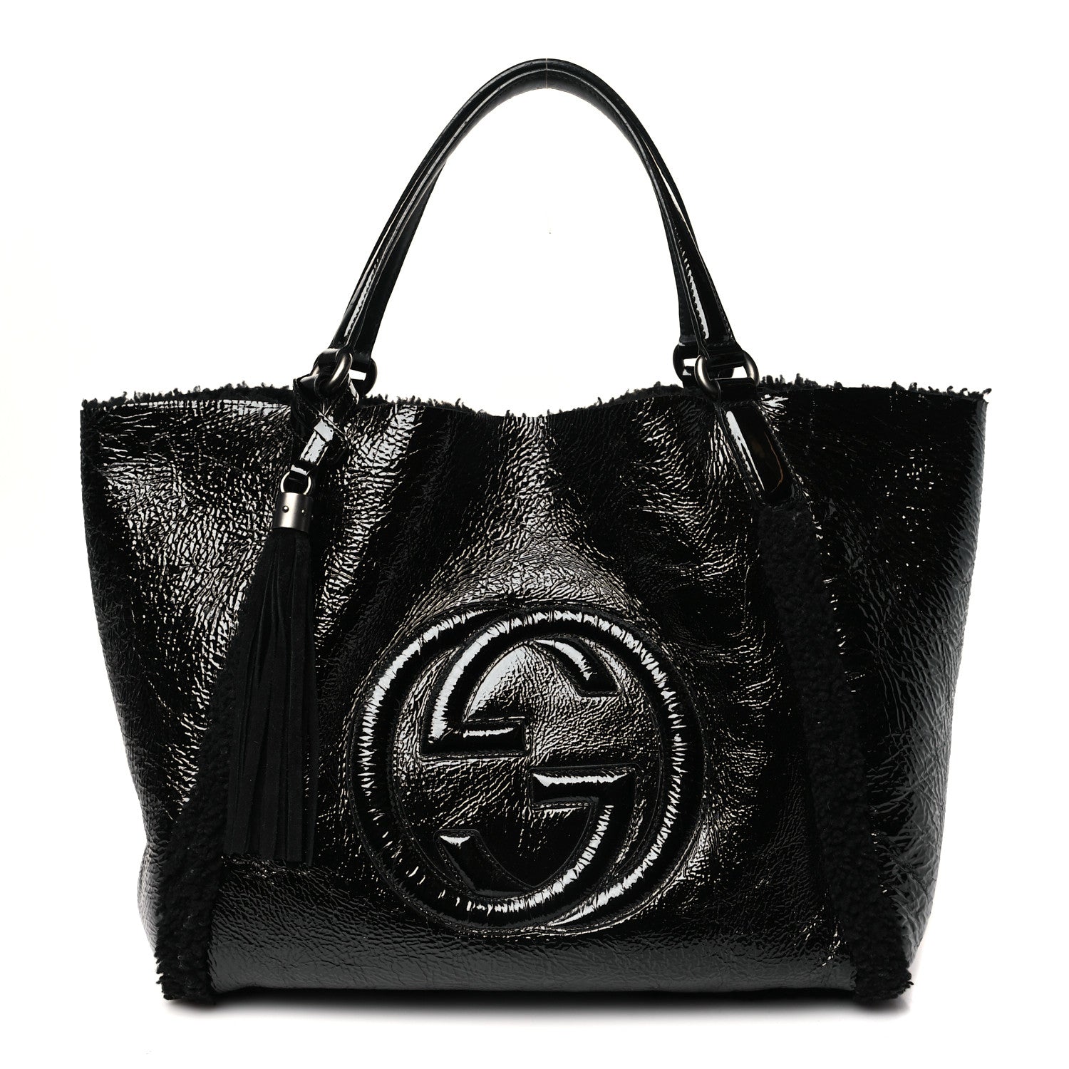 Gucci Patent Shearling Medium Soho Shoulder Bag Black 1 of 13