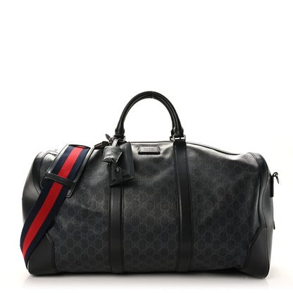 Gucci Soft GG Supreme Monogram Appia Calfskin Web Large Carry On Duffle Bag Black Grey 1 of 12