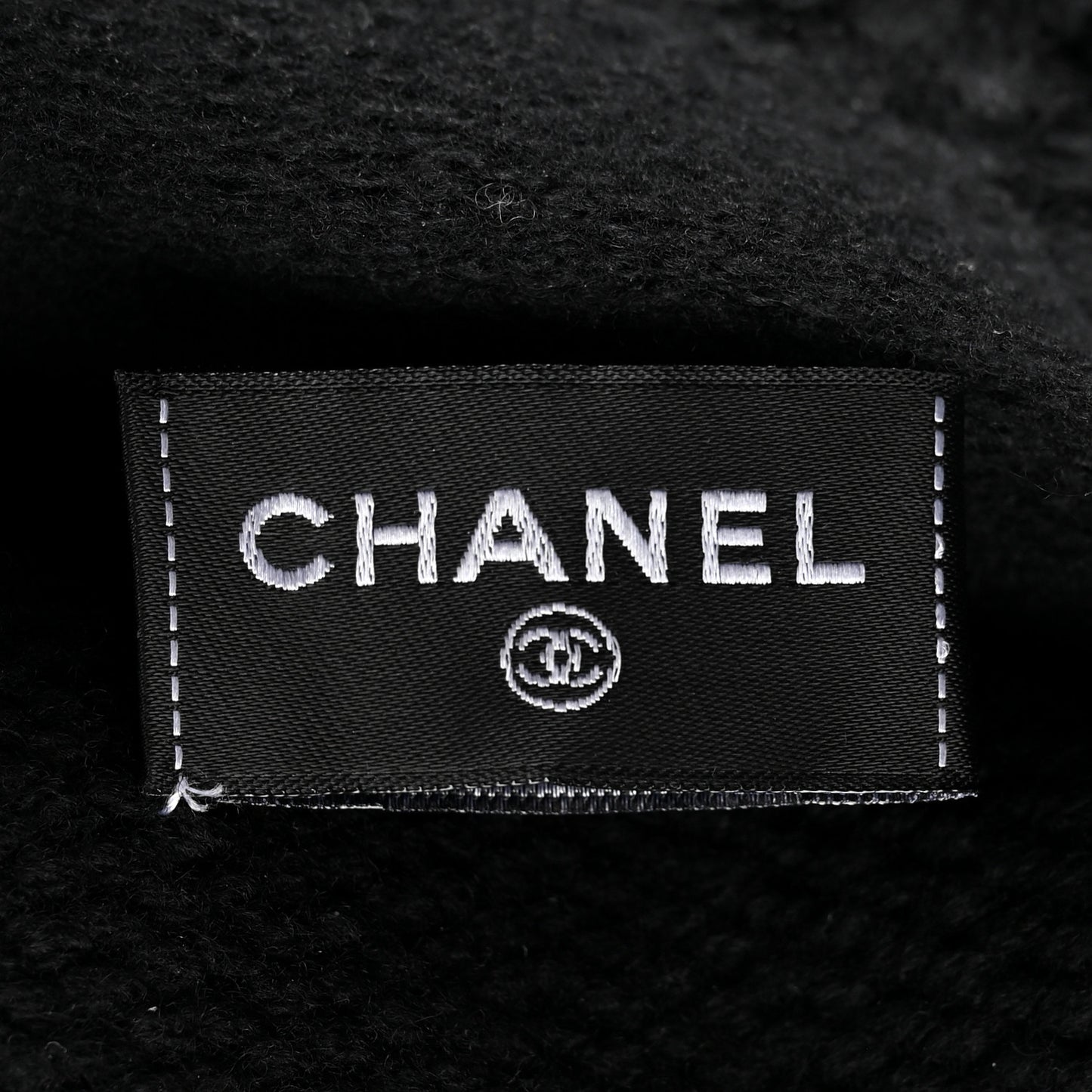 Cashmere Wool Silk CC Beanie Hat Black Light Beige