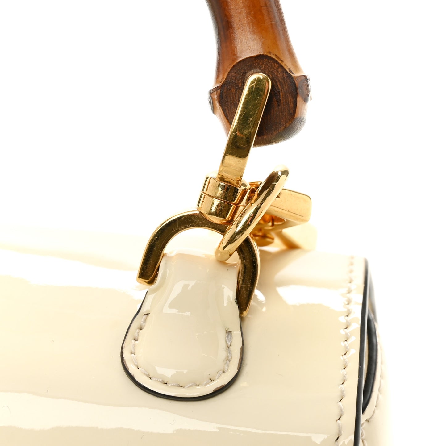 Patent Crystal Mini Bamboo 1947 Top Handle Chain Bag White