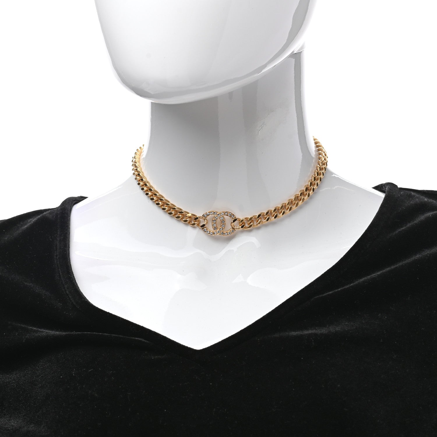 Chanel Crystal Chain Link CC Choker Necklace Gold 2 of 7