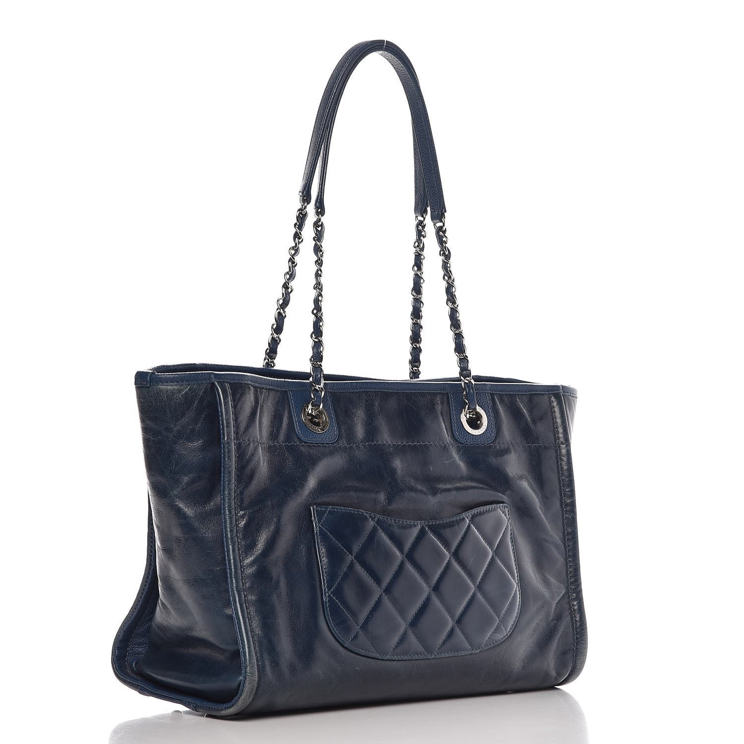 Glazed Calfskin Small Deauville Tote Blue