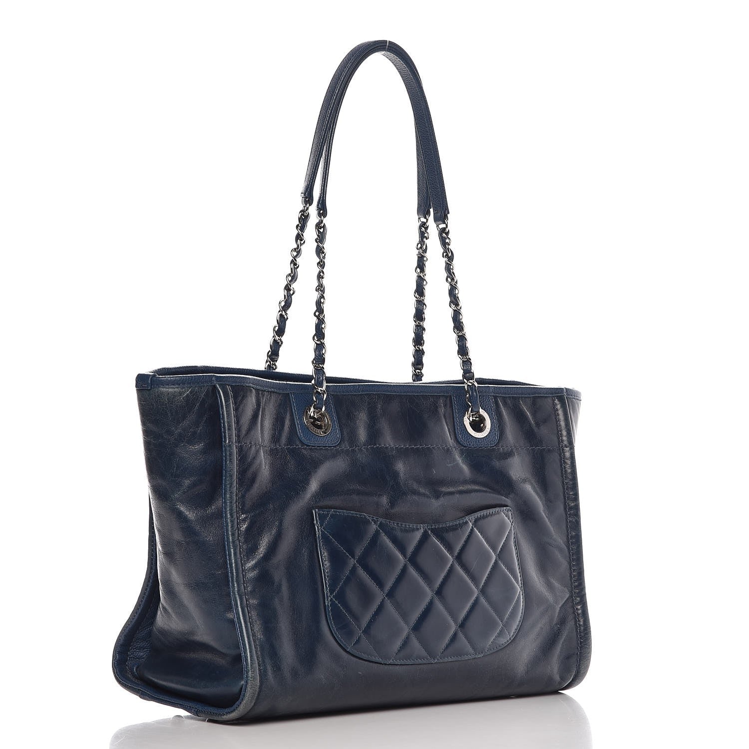 Chanel Glazed Calfskin Small Deauville Tote Blue 3 of 14