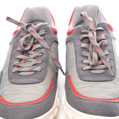 Chanel Nylon Calfskin Suede Mens CC Sneakers 45 Grey Red 5 of 11