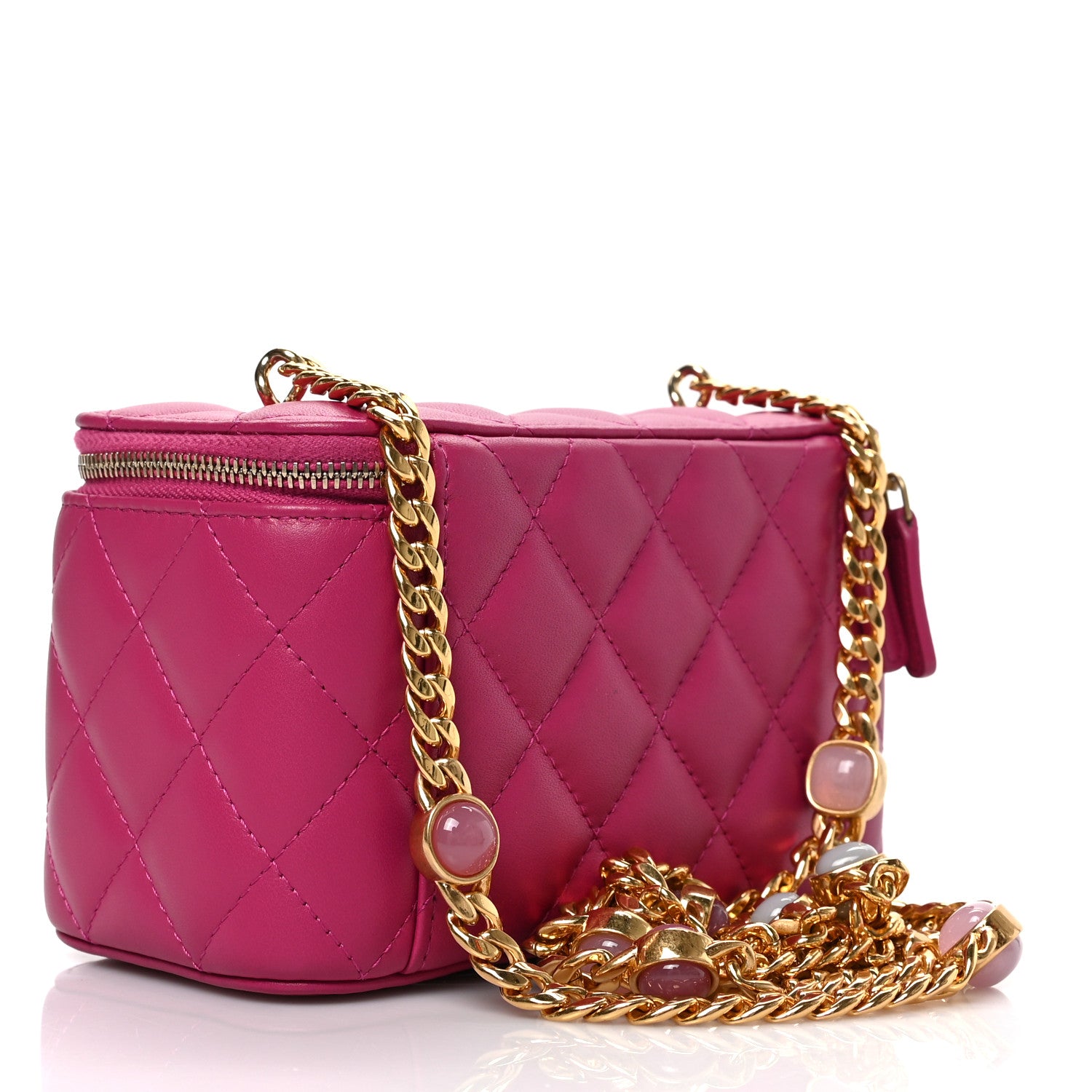 Chanel Lambskin Resin Quilted Vanity Case With Chain Fuchsia 3 of 11