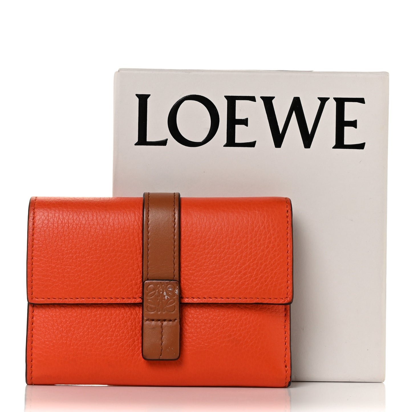 Grained Calfskin Small Vertical Wallet Orange Tan