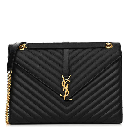 Saint Laurent Grain De Poudre Matelasse Chevron Large Monogram Satchel Black 1 of 11