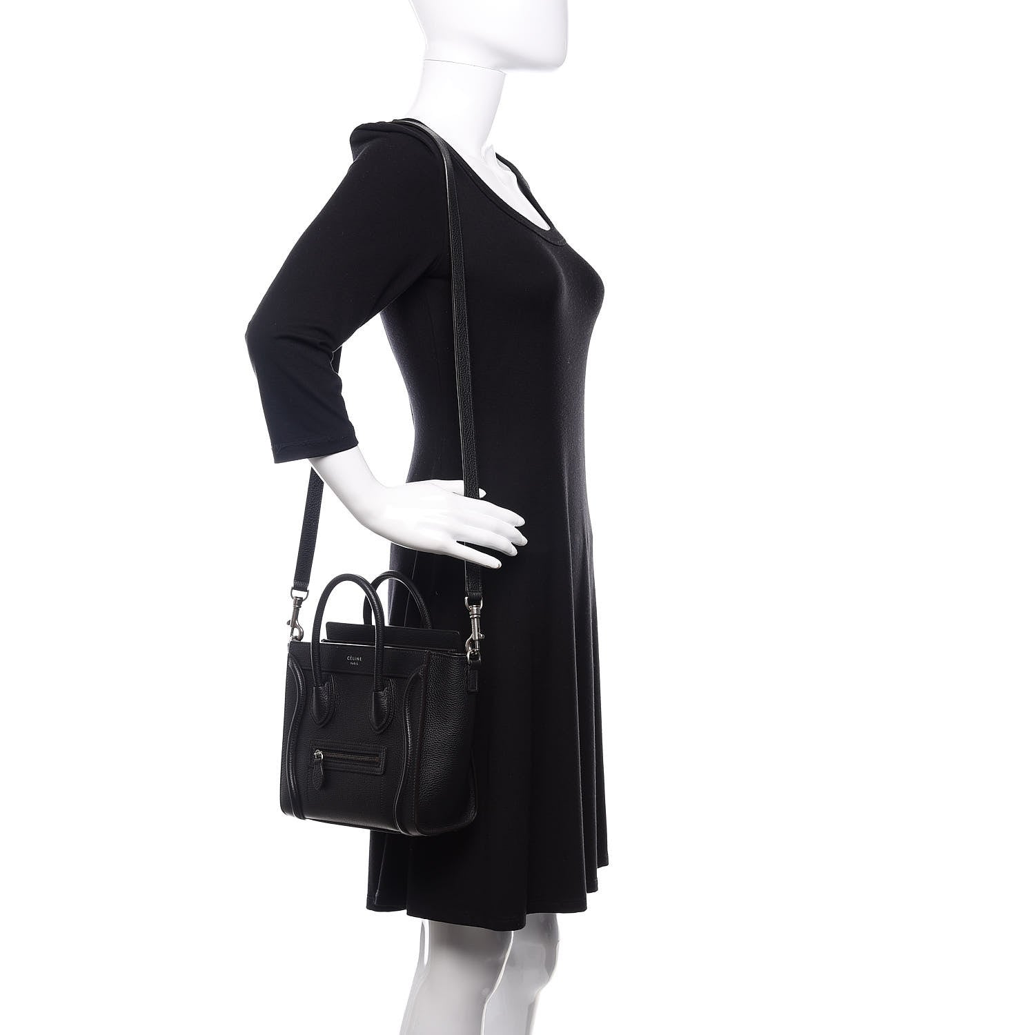 Celine Drummed Calfskin Nano Luggage Black 2 of 10