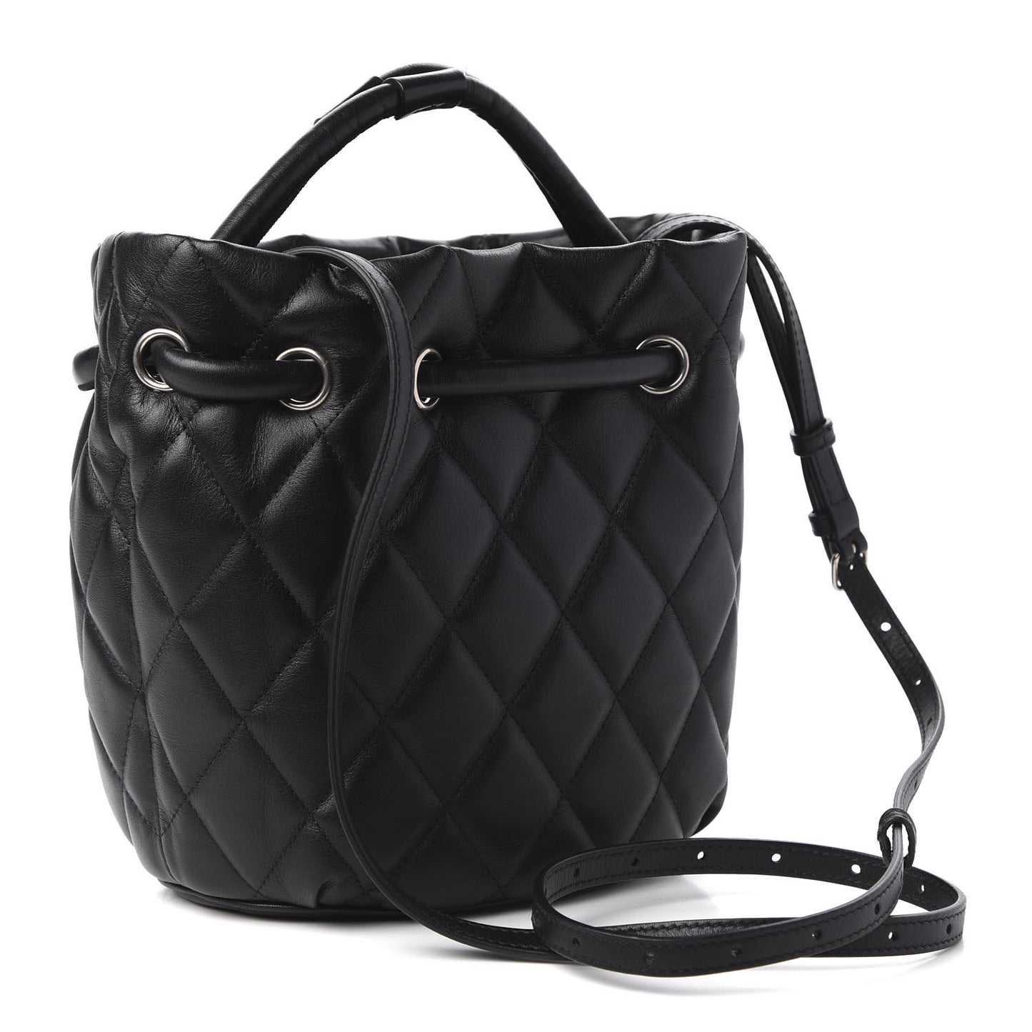 Nappa Calfskin Quilted Touch B Bucket Bag Black