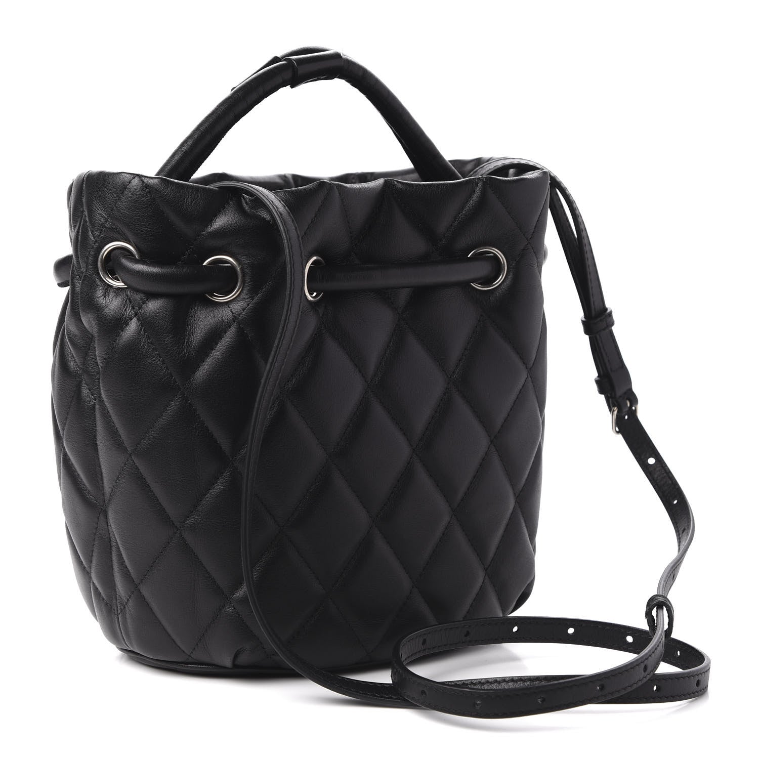 Balenciaga Nappa Calfskin Quilted Touch B Bucket Bag Black 3 of 9
