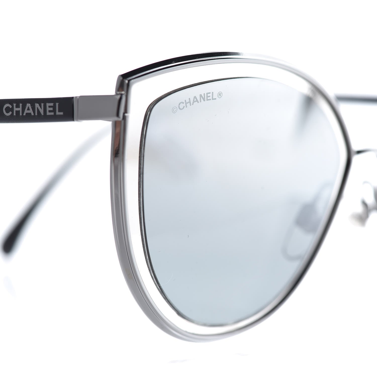 Chanel Metal Cat Eye Sunglasses 4222 Silver Black 8 of 8