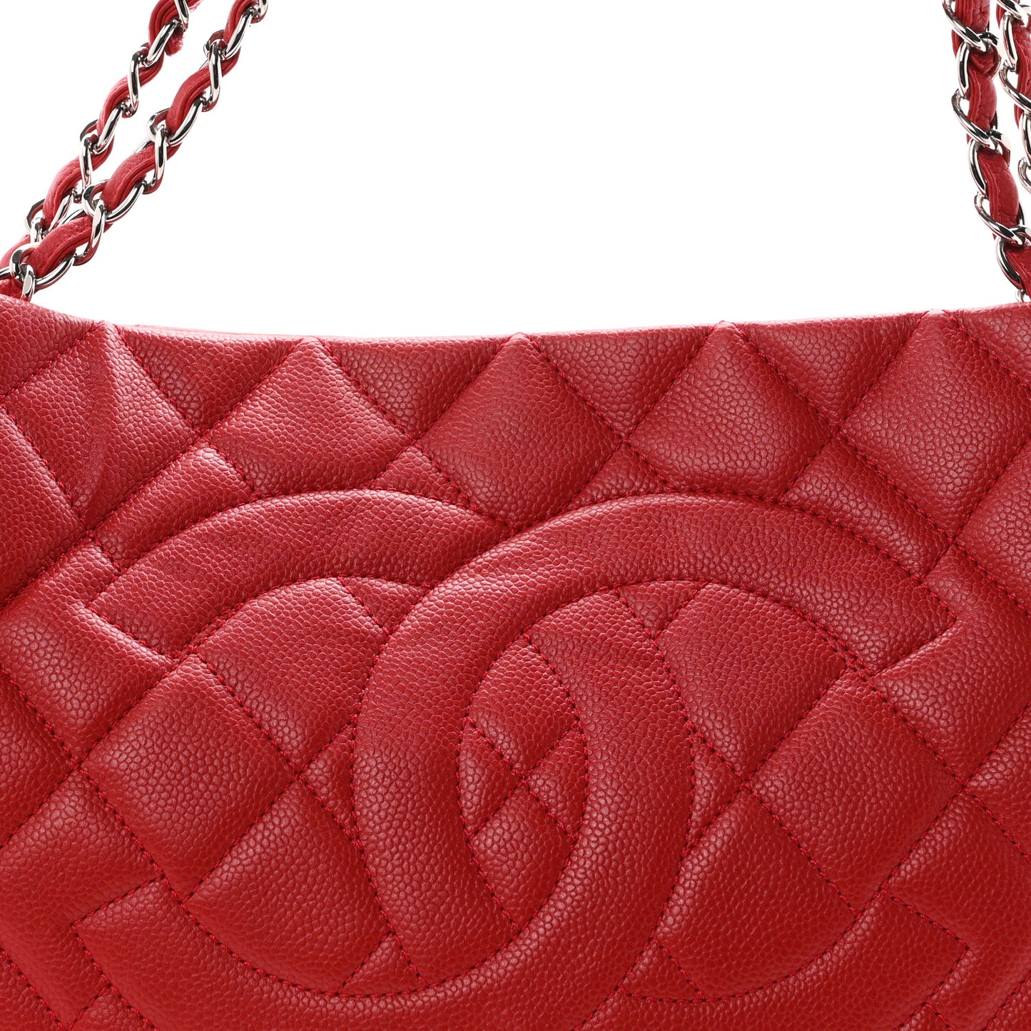 Caviar Quilted Expandable Zip Shoulder Bag Red
