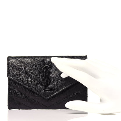 Saint Laurent Grain De Poudre Matelasse Chevron Small Monogram Envelope Wallet Black 2 of 10