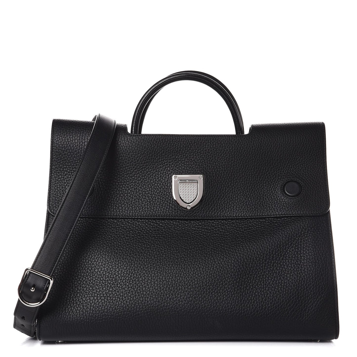 Grained Calfskin Large Diorever Flap Black