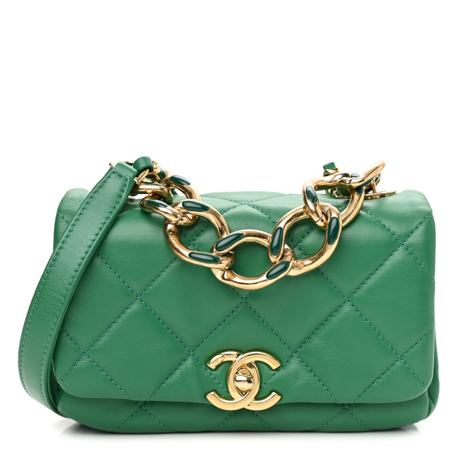 Chanel Lambskin Quilted Mini Color Match Flap Green 1 of 10