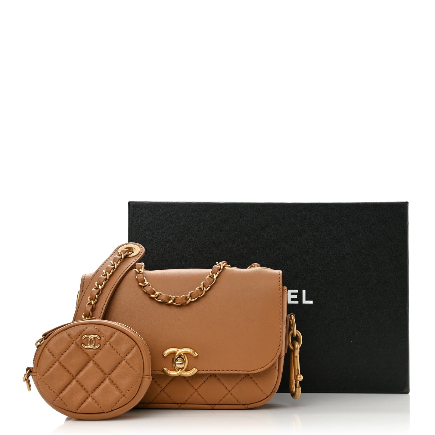 Calfskin Quilted Multi Pouching Flap And Coin Purse Beige